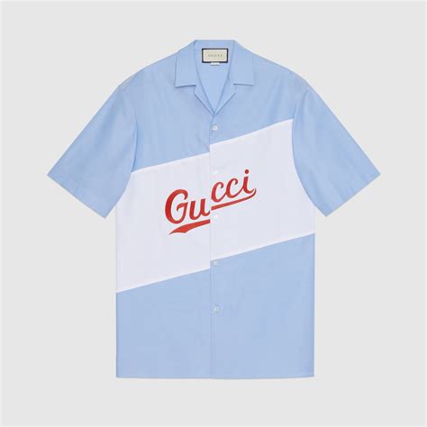 camicia bowling uomo gucci|Camicia bowling in seta con logo in Azzurro .